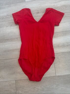 Red woman’s Short Sleeve V-Neck body suit